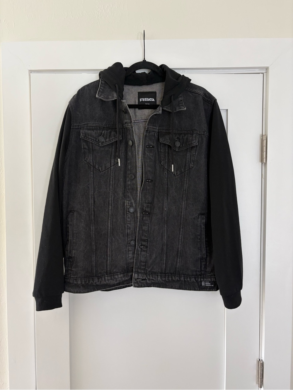 RSQ Men’s Black Hooded Denim Jacket - Size Large